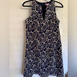 Lilly Pulitzer Navy and Gold Metallic-Embroidered Shift Dress